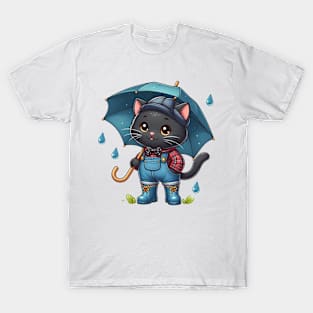 Cute cat in rain boots with umbrella T-Shirt